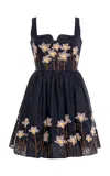 Agua By Agua Bendita Platino Anhelo Embroidered Linen Mini Dress In Animal Print