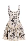 Agua By Agua Bendita Pluma Appliquéd Cotton Mini Dress In Black,white