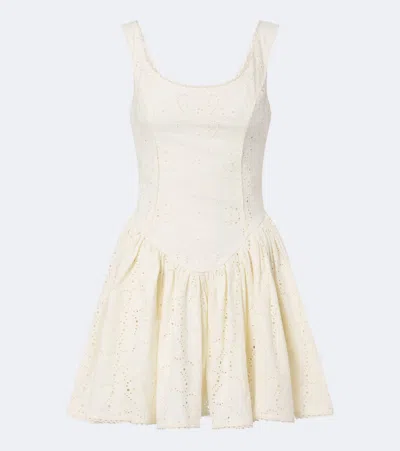 Agua By Agua Bendita Pluma Playa Broderie Anglaise Cotton Mini Dress In Neutral