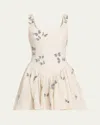 Agua By Agua Bendita Pluma Lymanopoda Appliquéd Gathered Linen Mini Dress In Multicolor