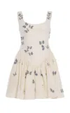 Agua By Agua Bendita Pluma Lymanopoda Appliquéd Gathered Linen Mini Dress In Ivory