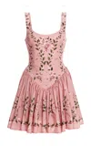 Agua By Agua Bendita Pluma Floral Linen Mini Dress In Light Pink