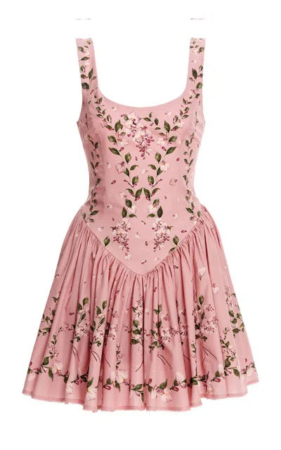 Agua By Agua Bendita Pluma Floral Linen Mini Dress In Light Pink