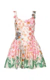 Agua By Agua Bendita Pluma Jardinera Linen Minidress In Light Pink