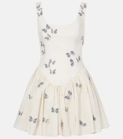 Agua By Agua Bendita Pluma Lymanopoda Appliquéd Gathered Linen Mini Dress In Multicolor