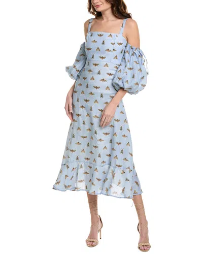 Agua By Agua Bendita Mercedes Polilla Linen Midi Dress In Blue