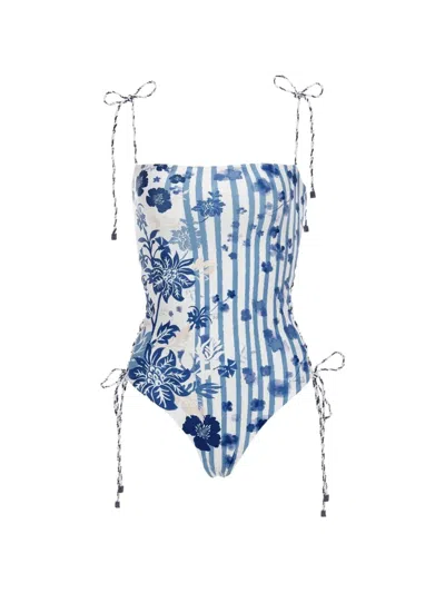 Agua By Agua Bendita Posh Batik Reversible One-piece Swimsuit In Blue