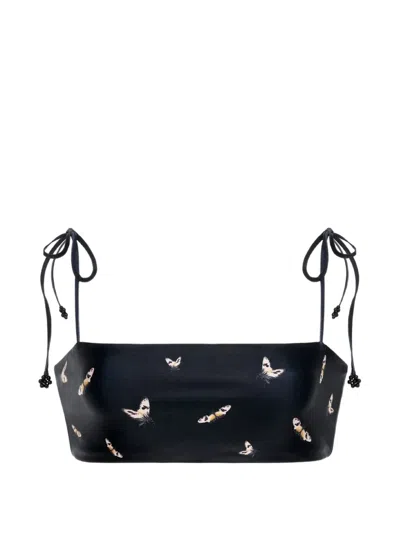 Agua By Agua Bendita Primavera Azucar Butterfly-print Bikini Top In Black