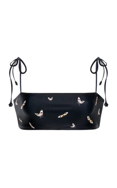 Agua By Agua Bendita Primavera Azucar Printed Cotton Bikini Top In Black