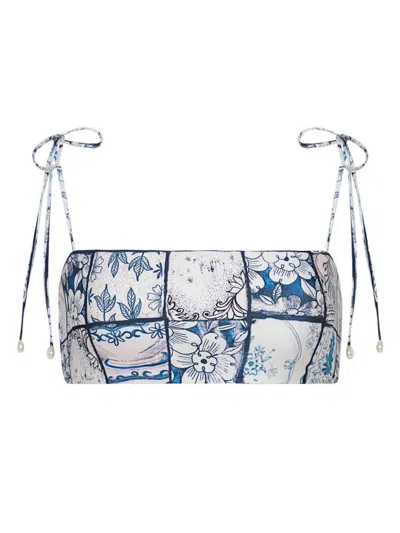 Agua By Agua Bendita Primavera Porcelana Floral-printed Bikini Top In Blue