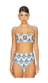 Agua By Agua Bendita Primavera Bikini Top In Blue & Ivory Multicolor