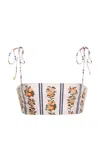 Agua By Agua Bendita Primavera Valle Floral-striped Cotton Bikini Top In Neutral