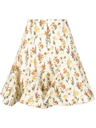 Agua By Agua Bendita Cerezo Clementina Crochet-trimmed Floral-print Linen Mini Skirt In Multicolor