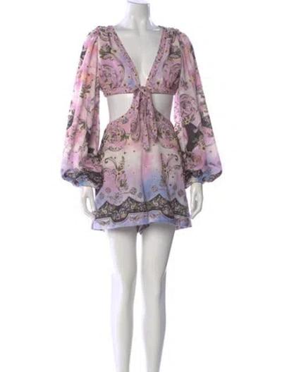 Pre-owned Agua By Agua Bendita Printed Plunge Neckline Romper In Purple