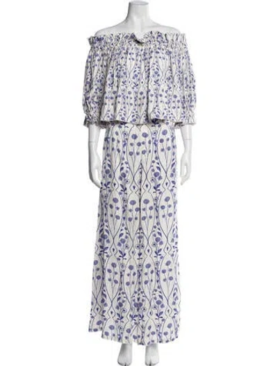 Pre-owned Agua By Agua Bendita Printed Ruffle Embellishment Pant Set In Neutral