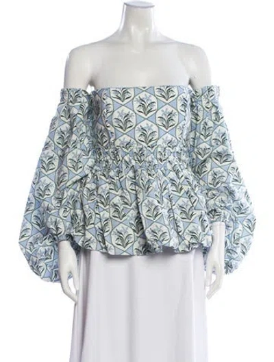 Pre-owned Agua By Agua Bendita Printed Square Neckline Blouse In Blue