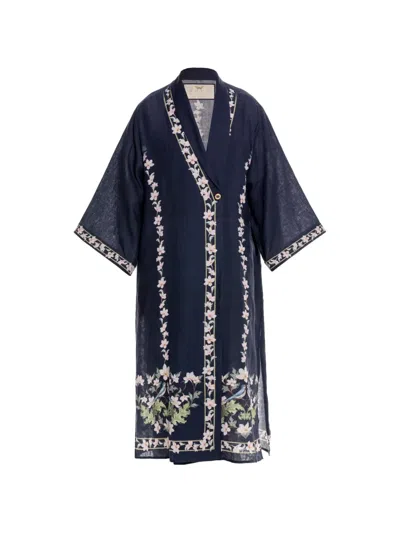Agua By Agua Bendita Quimera Anhelo Floral-print Linen Midi Kaftan In Blue