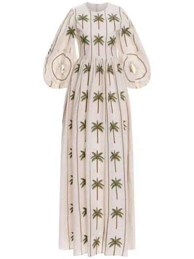 Agua By Agua Bendita Raquel Palm Tree-embroidered Linen Maxi Dress In White