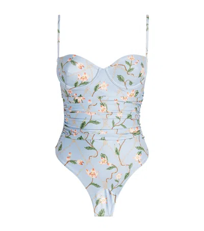 Agua By Agua Bendita Rábano Navegante Floral Swimsuit In Blue
