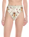 Agua By Agua Bendita Gualanday Remedios Hand Embroidered Bikini Bottom In Off White-green-red In Pink