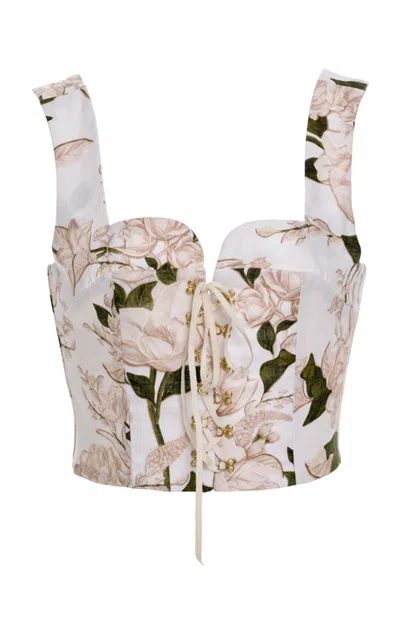 Agua By Agua Bendita Reserva Floral Linen Corset In Floral