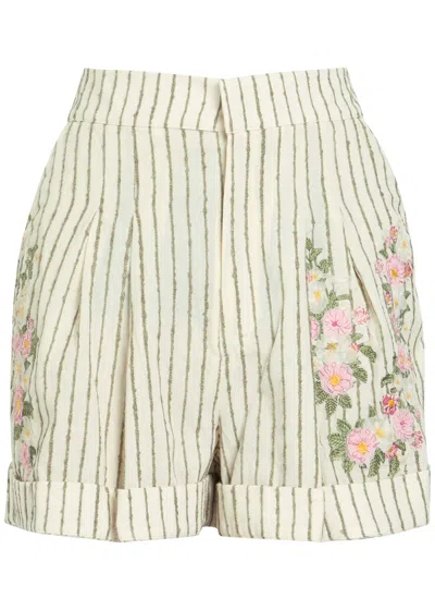 Agua By Agua Bendita Rommy Embroidered Cotton-blend Shorts In Neutral