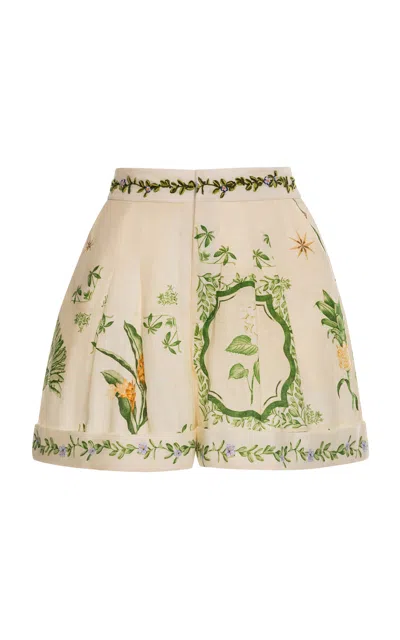 Agua By Agua Bendita Rommy Embroidered Linen Shorts In Neutral
