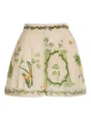 Agua By Agua Bendita Rommy Wild Embroidered Printed Linen Shorts In Neutral