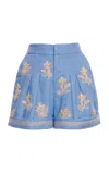 Agua By Agua Bendita Romy Embroidered Linen Shorts In Light Blue