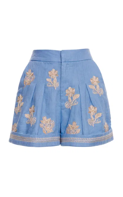 Agua By Agua Bendita Romy Embroidered Linen Shorts In Light Blue
