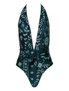 Agua By Agua Bendita Salm Relicario Tie-front Printed Recycled Halterneck Swimsuit In Multi