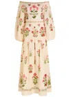 Agua By Agua Bendita Senlis Off-the-shoulder Pleated Floral-print Linen Maxi Dress In Neutral
