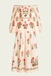 Agua By Agua Bendita Senlis Off-the-shoulder Pleated Floral-print Linen Maxi Dress