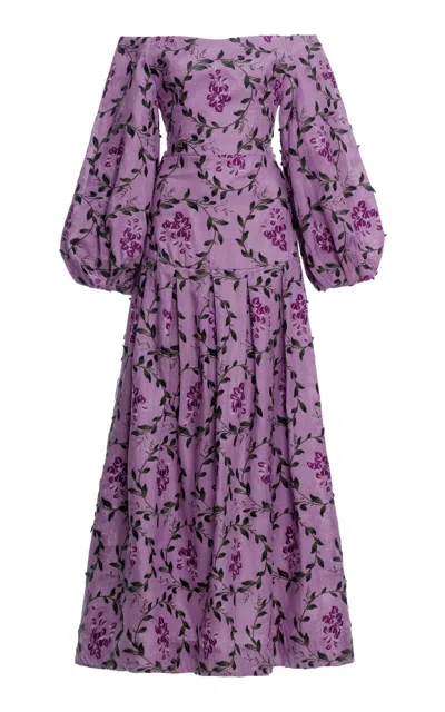 Agua By Agua Bendita Senlis Off-the-shoulder Linen Maxi Dress In Ciclamino Multi