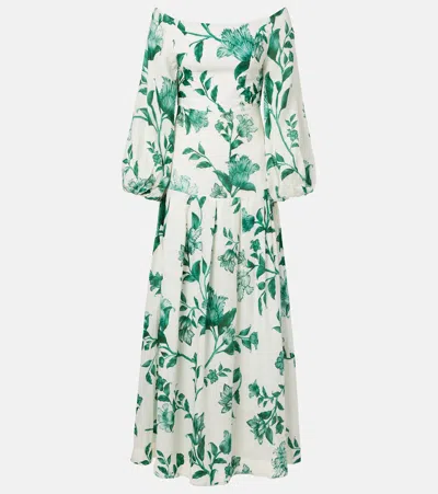 Agua By Agua Bendita Senlis Printed Off-shoulder Linen Maxi Dress In White