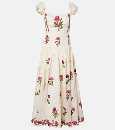 Agua By Agua Bendita Siembra Embroidered Linen Maxi Dress In White