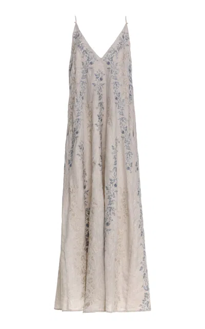 Agua By Agua Bendita Soledad Printed Linen Maxi Dress In Off-white