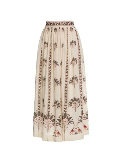 Agua By Agua Bendita Ocaso Tangelo Andes Pleated Floral-print Linen Maxi Skirt In White
