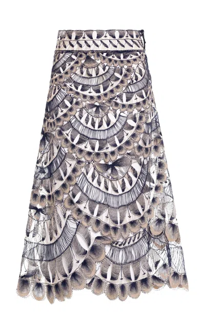 Agua By Agua Bendita Tangelo Cauca Embroidered Tulle Maxi Skirt In Animal Print