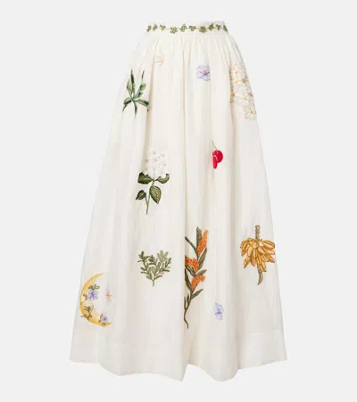 Agua By Agua Bendita Tangelo Embroidered Linen Maxi Skirt
