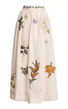 Agua By Agua Bendita Tangelo Embroidered Linen Maxi Skirt In Multi