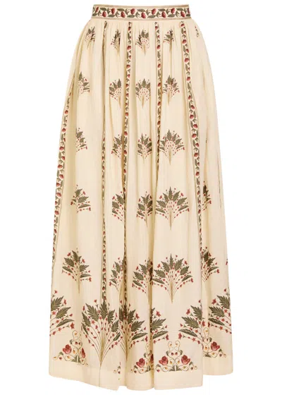Agua By Agua Bendita Tangelo Printed Linen Maxi Skirt In Neutral