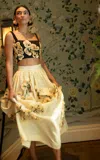 Agua By Agua Bendita Tangelo Verso Embroidered Floral Linen Maxi Skirt In Multi