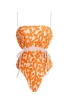 Agua By Agua Bendita Thin Strap One Piece Swimsuit In Orange/white In Orange