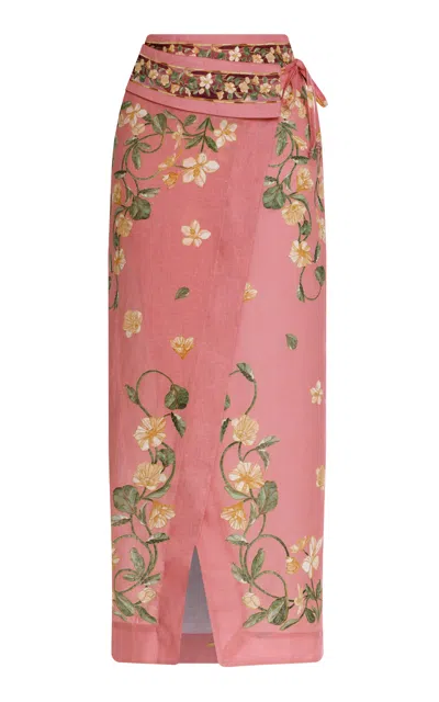 Agua By Agua Bendita Tierra Castillo Linen Wrap Maxi Skirt In Multi