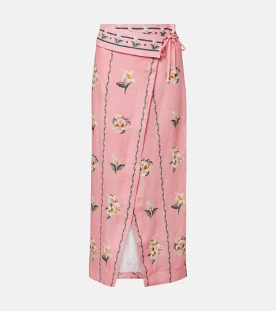 Agua By Agua Bendita Tierra Floral Linen Beach Cover-up In Pink