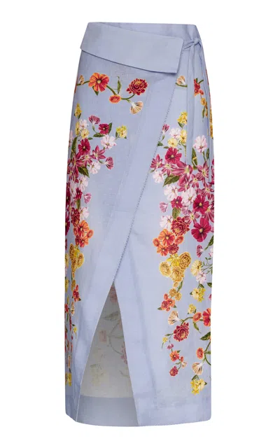 Agua By Agua Bendita Tierra Fold-over Wrap Linen Midi Skirt In Blue