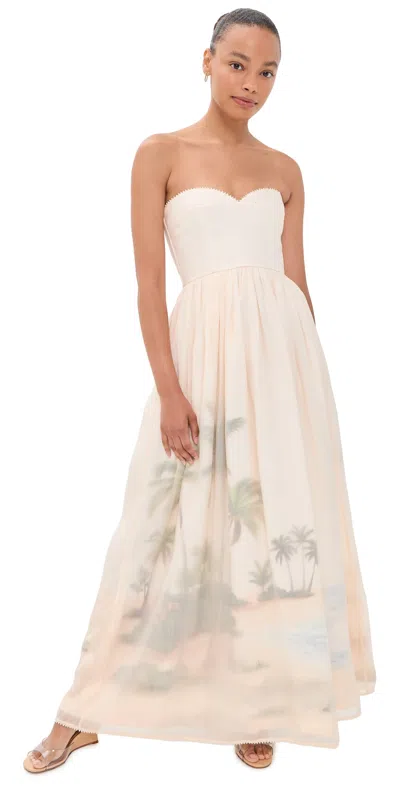 Agua By Agua Bendita Tonia Arena Printed Organza Midi Dress In Neutral