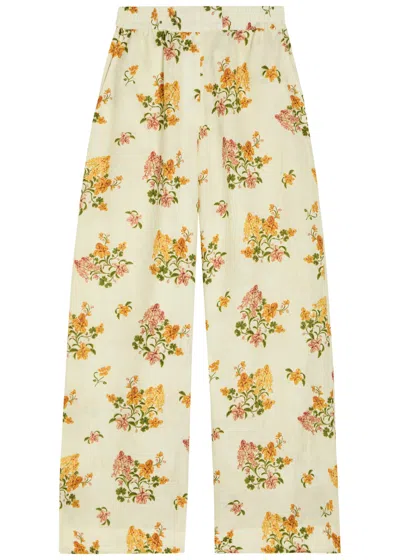 Agua By Agua Bendita Tota Floral-print Linen Trousers In Yellow
