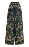 Agua By Agua Bendita Tota Printed Linen Wide-leg Trousers In Green